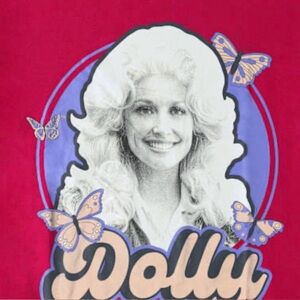 DOLLY PARTON WOMENS BUTTERFLY GRAPHIC TEE COUNTRY GLAM NWT RED